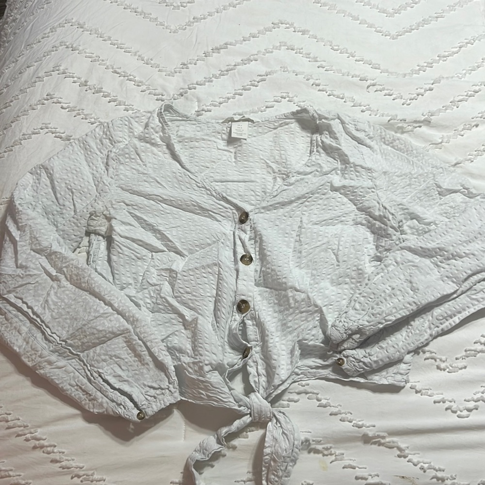 White Ribbed Beach Blouse